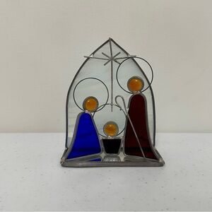 Stained Glass Christmas Nativity Scene Holy Family Tea Light Holder